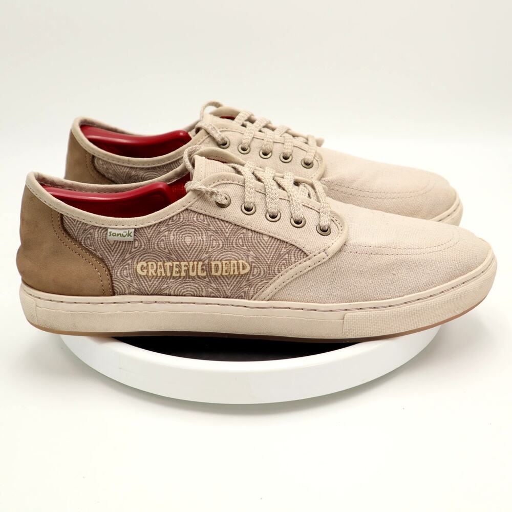 Sanuk Grateful Dead Tideline Mens Size 14 Tan Khaki Canvas Lace Up Shoes